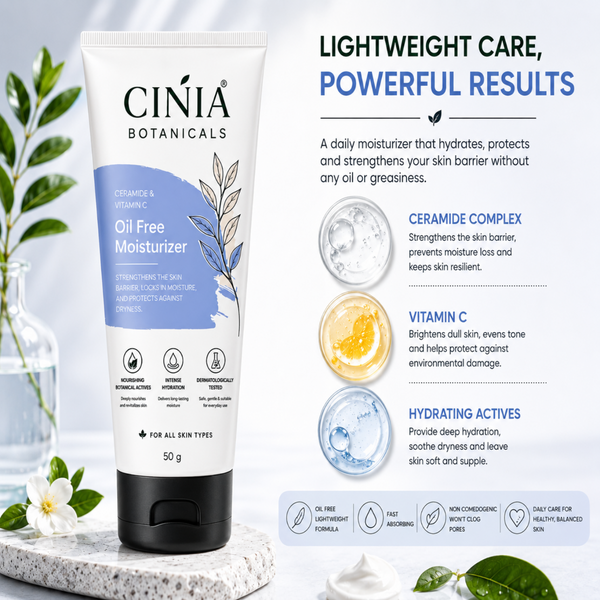 CINIA Botanicals Oil Free Moisturizer with Ceramide &amp; Vitamin C | Lightweight Daily Moisturizer | Intense Hydration &amp; Skin Barrier Care | For All Skin Types |