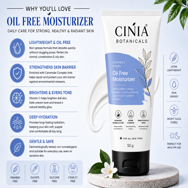 CINIA Botanicals Oil Free Moisturizer with Ceramide &amp; Vitamin C | Lightweight Daily Moisturizer | Intense Hydration &amp; Skin Barrier Care | For All Skin Types |